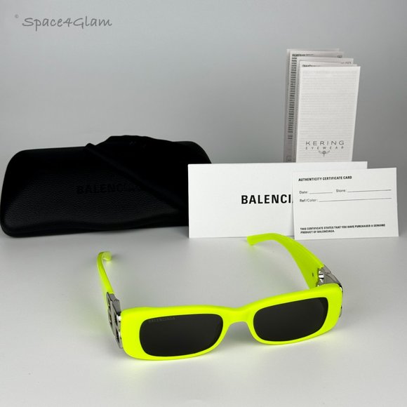 NEW Balenciaga BB0096S 008 Yellow Silver Logo Grey Rectangle Unisex Sunglasses - Picture 9 of 14